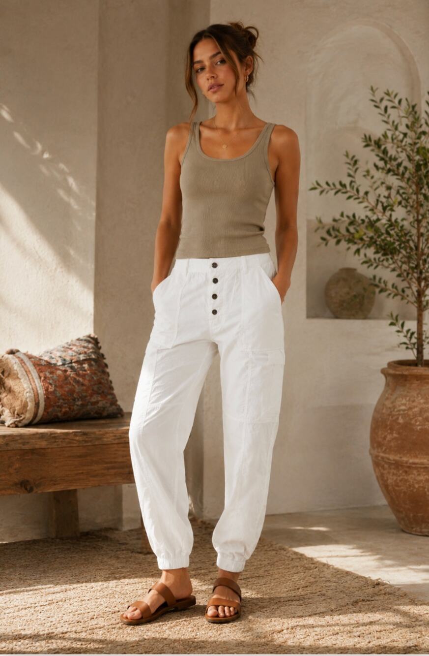 Sundance White Cotton Cargo Jogger Pants Women's Size 8 Utility Boho